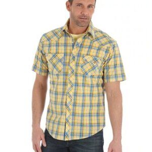 NEW WRANGLER WESTERN FASHION SNAP SHIRTS YELLOW SHORT-SLEEVED CHECKED SIZE L